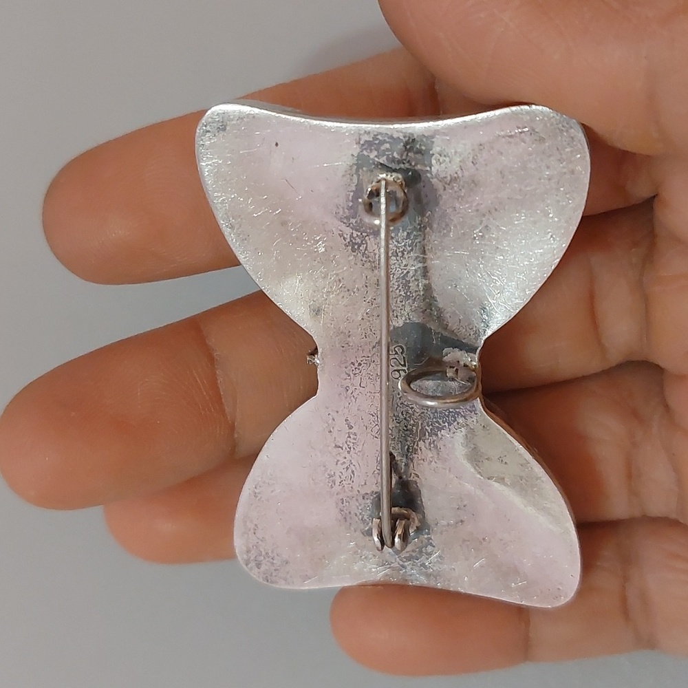 Vintage Antique 925 Sterling Silver Puffy Bow Brooch Pin or Pin Chunky Large - Picture 4 of 7